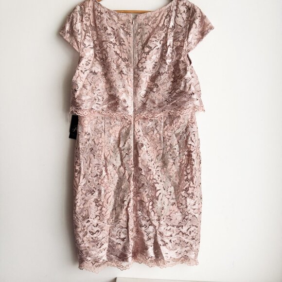 adrianna papell Nude Beige Pink Lace Overlay Bodycon Dress 16 - Picture 4 of 5
